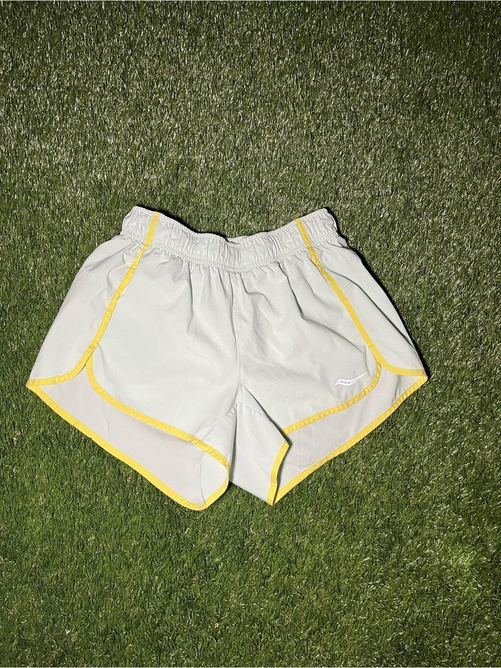 Women’s XS Light Blue Athletic Shorts Yellow Trim W/ Spandex Gym Running